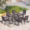 Phi Villa 7-Piece Patio Dining Set With 6 Fixed Stackable Chairs & Enlarged Steel Rectangle Table -Phi Villa embossed pattern table dining set 6 seat for deck