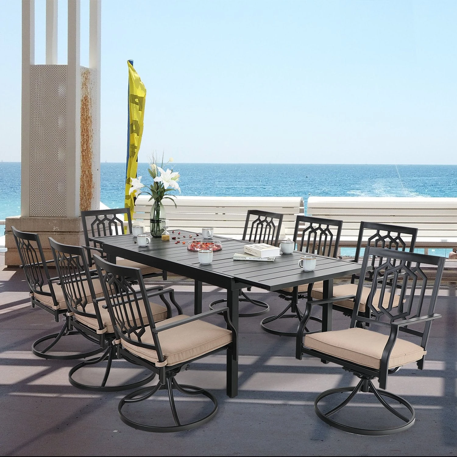 PHI VILLA 7-piece/ 9-piece Outdoor Patio Dining Sets Adjustable Patio Table And Cushioned Swivel Chairs 19 PHI VILLA 7-piece/ 9-piece Outdoor Patio Dining Sets Adjustable Patio Table And Cushioned Swivel Chairs - Image 17
