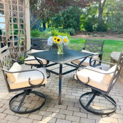 PHI VILLA 5-Piece Outdoor Dining Set 4 Swivel Steel Chairs And Square Table -Phi Villa image5