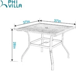 Phi Villa Wood-Look Patio Dining Table With Umbrella Hole -Phi Villa largepatioumbrellatable