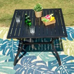 Phi Villa 37" Metal Square Slat Patio Dining Table With Umbrella Hole 26 Phi Villa 37" Metal Square Slat Patio Dining Table With Umbrella Hole -Phi Villa lb 19049