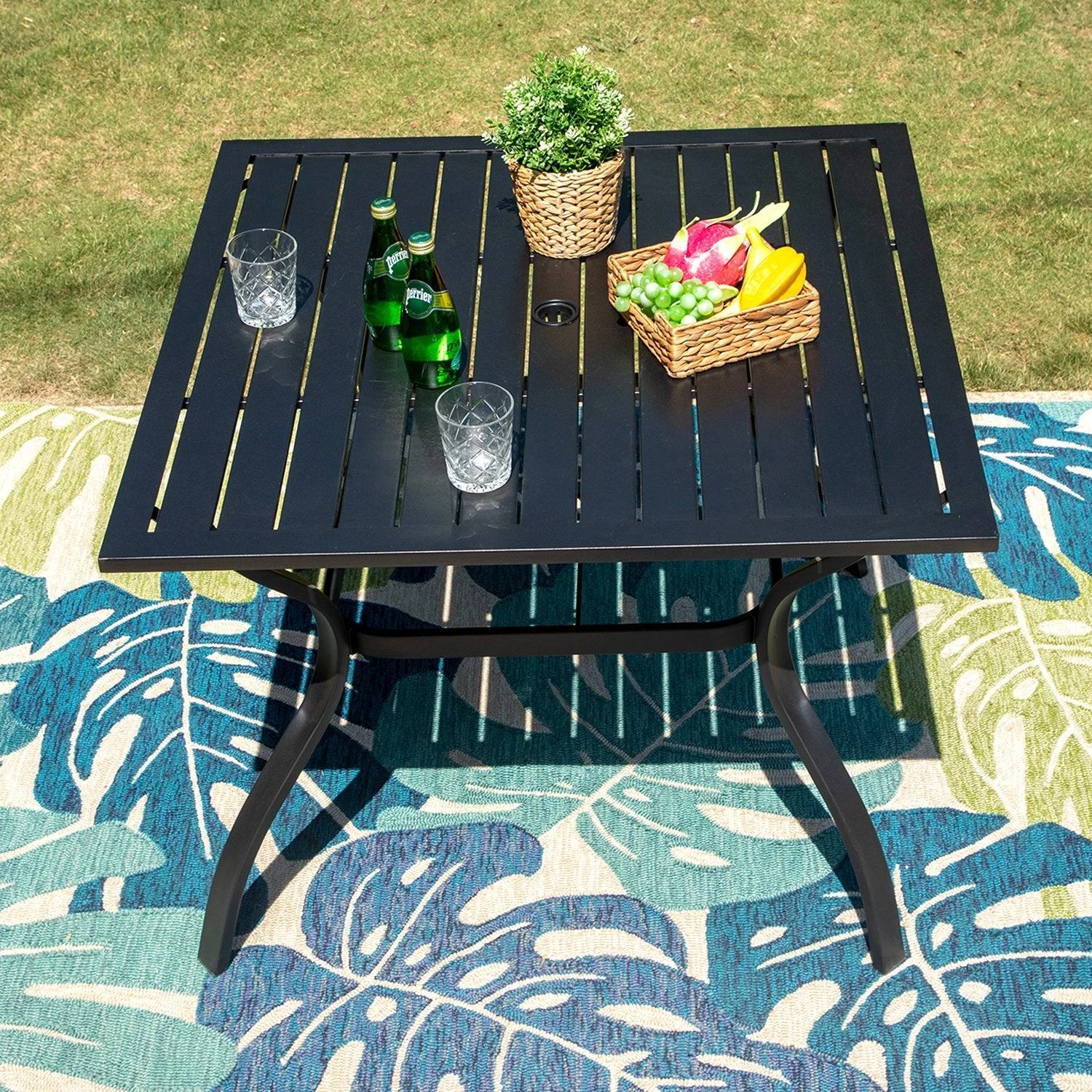 Phi Villa 37" Metal Square Slat Patio Dining Table With Umbrella Hole 14 Phi Villa 37" Metal Square Slat Patio Dining Table With Umbrella Hole - Image 12