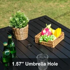 Phi Villa 37" Metal Square Slat Patio Dining Table With Umbrella Hole 18 Phi Villa 37" Metal Square Slat Patio Dining Table With Umbrella Hole -Phi Villa lb 19052