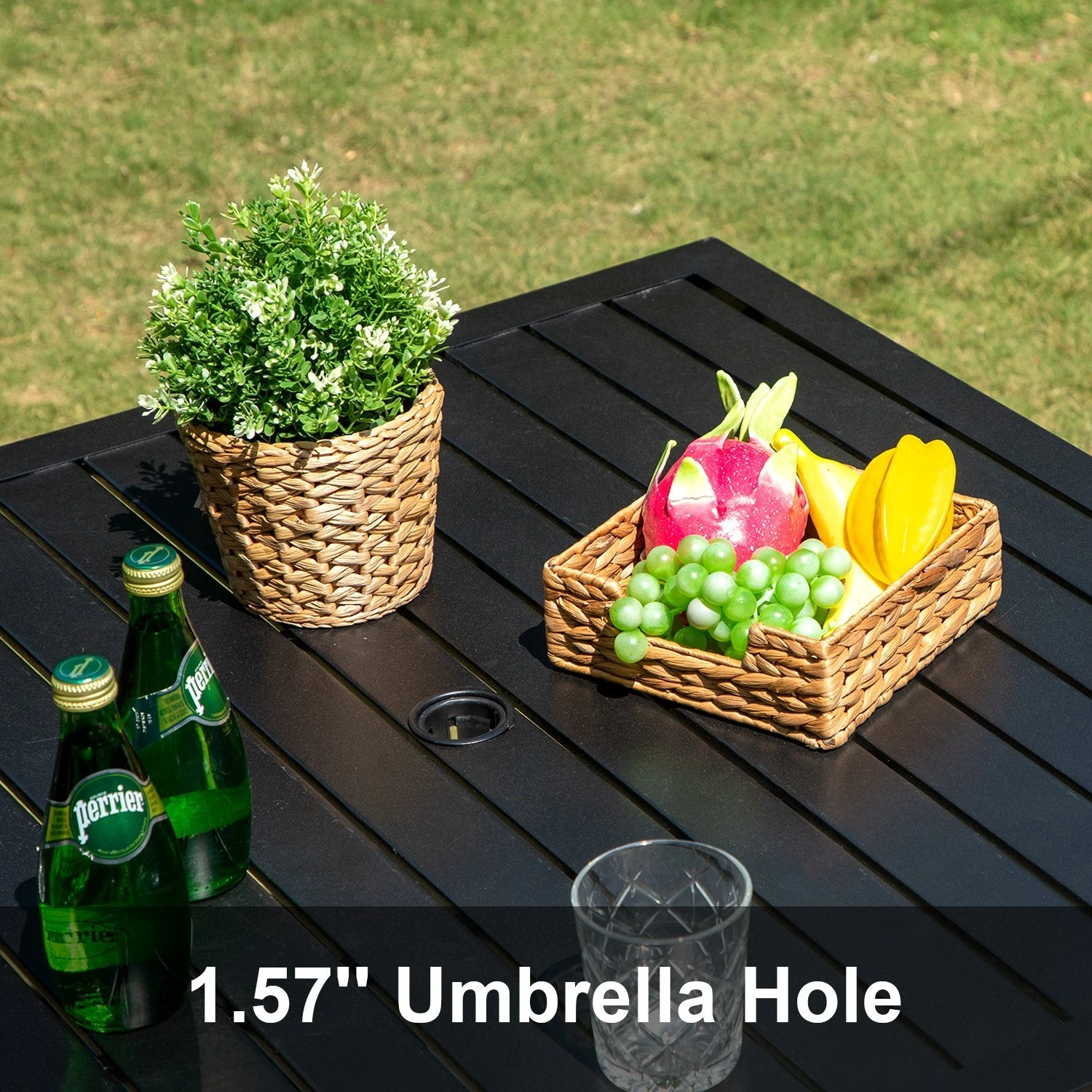 Phi Villa 37" Metal Square Slat Patio Dining Table With Umbrella Hole 6 Phi Villa 37" Metal Square Slat Patio Dining Table With Umbrella Hole - Image 4