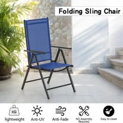 Phi Villa Folding Sling Dining Chair Aluminum & Steel Frame, Set Of 2 -Phi Villa outdoorfoldablechairs