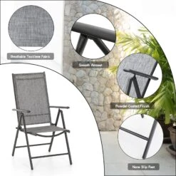 PHI VILLA 7-Piece Patio Outdoor Dining Set With Steel Rectangle Table & 6 Textilene Reclining Folding Chairs -Phi Villa outdoorfoldingrecliningchairs d4e49a89 d71f 431c b22b fd14a46eae62