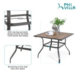Phi Villa Wood-Look Patio Dining Table With Umbrella Hole -Phi Villa outdoortable