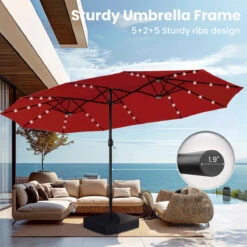 PHI VILLA 15ft 11-Color Double-Sided Patio Extra Large Umbrella With LED Lights 25 PHI VILLA 15ft 11-Color Double-Sided Patio Extra Large Umbrella With LED Lights -Phi Villa patio umbrella with base