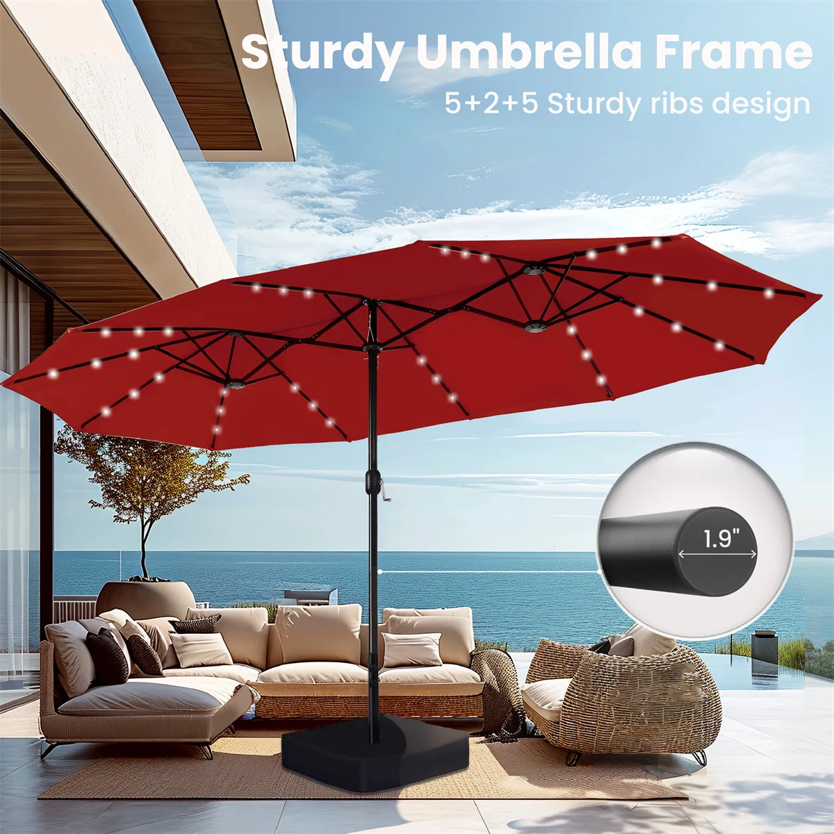 PHI VILLA 15ft 11-Color Double-Sided Patio Extra Large Umbrella With LED Lights 6 PHI VILLA 15ft 11-Color Double-Sided Patio Extra Large Umbrella With LED Lights - Image 4