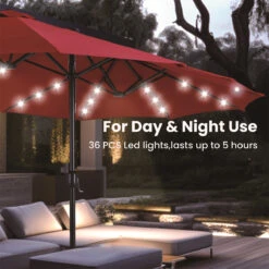 PHI VILLA 15ft 11-Color Double-Sided Patio Extra Large Umbrella With LED Lights 27 PHI VILLA 15ft 11-Color Double-Sided Patio Extra Large Umbrella With LED Lights -Phi Villa patio umbrella with light