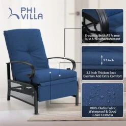 PHI VILLA Patio Lounge Chair Adjustable Metal Relaxing Recliner -Phi Villa patiochairforhomeuse 2 a44b2555 d2cd 40b8 bcae d5392bec6b62