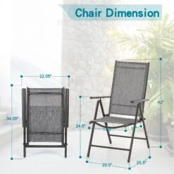 Phi Villa Folding Sling Dining Chair Aluminum & Steel Frame, Set Of 2 -Phi Villa patiochairsdimension