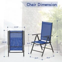 Phi Villa Folding Sling Dining Chair Aluminum & Steel Frame, Set Of 2 -Phi Villa patiodiningchairsdimensions