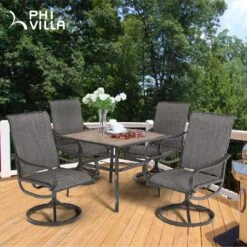 Phi Villa Wood-Look Patio Dining Table With Umbrella Hole -Phi Villa patiodinningtable