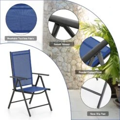 PHI VILLA 7-Piece Patio Outdoor Dining Set With Steel Rectangle Table & 6 Textilene Reclining Folding Chairs -Phi Villa patiofoldingchairs 2c8cfebb 3de1 4d5e 9733 0244b1a919ea