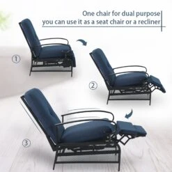 PHI VILLA Patio Lounge Chair Adjustable Metal Relaxing Recliner -Phi Villa patioloungechairs 2 34e7b67e ba41 45f6 a60f 4558b4983917