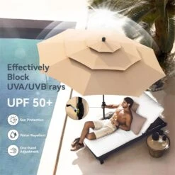 PHI VILLA 10ft 3 Tier Auto-tilt Patio Umbrella Outdoor Double Vented Umbrella -Phi Villa patioumbrellaforpoolside