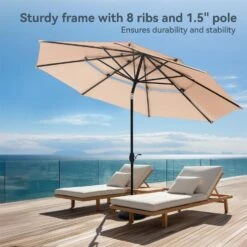 PHI VILLA 10ft 3 Tier Auto-tilt Patio Umbrella Outdoor Double Vented Umbrella -Phi Villa patioumbrellaforsun