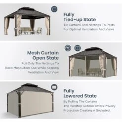 PHI VILLA 14' X 20'Outdoor Hardtop Gazebo With Galvanized Steel Roof And Mosquito Net -Phi Villa phi villa 10 x 12 outdoor hardtop gazebo03 f98817e5 1f5a 4a1c b890 5706d1ca32a0