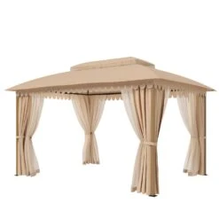 PHI VILLA 10’x13’ Patio Affordable Gazebo With Mosquito Net -Phi Villa phi villa 10 x13 beige patio affordable gazebo with mosquito ne6