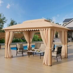 PHI VILLA 10’x13’ Patio Affordable Gazebo With Mosquito Net -Phi Villa phi villa 10 x13 beige patio affordable gazebo with mosquito ne7
