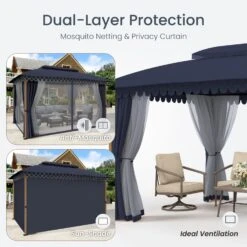 PHI VILLA 10’x13’ Patio Affordable Gazebo With Mosquito Net -Phi Villa phi villa 10 x13 patio affordable gazebo with mosquito net5