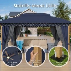 PHI VILLA 10’x13’ Patio Affordable Gazebo With Mosquito Net -Phi Villa phi villa 10 x13 patio affordable gazebo with mosquito net8