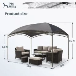 PHI VILLA 10’x13’ Patio Curved Gazebo Outdoor Arc Top Canopy -Phi Villa phi villa 10 x13 patio curved grey gazebo outdoor arc top canopy3