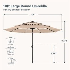 PHI VILLA 10ft 3 Tier Auto-tilt Patio Vented Umbrella With LED Lights -Phi Villa phi villa 10ft 3 tier auto tilt patio led umbrella01