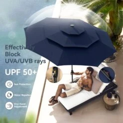 PHI VILLA 10ft 3 Tier Auto-tilt Patio Vented Umbrella With LED Lights -Phi Villa phi villa 10ft 3 tier auto tilt patio led umbrella01 f1951968 70d3 48e7 9a71 582b89885188