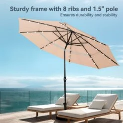 PHI VILLA 10ft 3 Tier Auto-tilt Patio Vented Umbrella With LED Lights -Phi Villa phi villa 10ft 3 tier auto tilt patio led umbrella04 3d66c99b 0278 456b 8013 2c8d56006a4a
