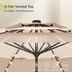 PHI VILLA 10ft 3 Tier Auto-tilt Patio Vented Umbrella With LED Lights -Phi Villa phi villa 10ft 3 tier auto tilt patio led umbrella05