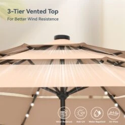 PHI VILLA 10ft 3 Tier Auto-tilt Patio Vented Umbrella With LED Lights -Phi Villa phi villa 10ft 3 tier auto tilt patio led umbrella05 d6a23684 a3a4 4f5d b4c6 acd8ecad7080