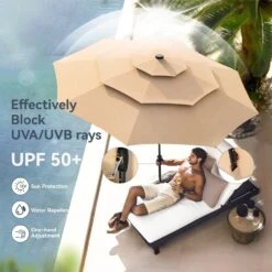 PHI VILLA 10ft 3 Tier Auto-tilt Patio Vented Umbrella With LED Lights -Phi Villa phi villa 10ft 3 tier auto tilt patio led umbrella06 d9b688be f303 4ad5 ae7e d6ec4618ee3c