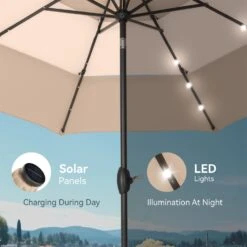 PHI VILLA 10ft 3 Tier Auto-tilt Patio Vented Umbrella With LED Lights -Phi Villa phi villa 10ft 3 tier auto tilt patio led umbrella08