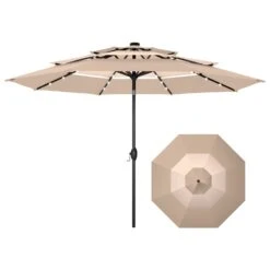 PHI VILLA 10ft 3 Tier Auto-tilt Patio Vented Umbrella With LED Lights -Phi Villa phi villa 10ft 3 tier auto tilt patio led umbrella09