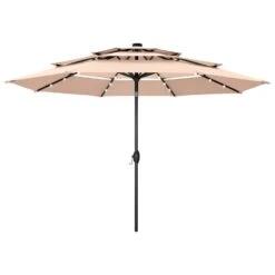 PHI VILLA 10ft 3 Tier Auto-tilt Patio Vented Umbrella With LED Lights -Phi Villa phi villa 10ft 3 tier auto tilt patio led umbrella09 e32ecf72 c4f0 497f 8a28 c8fa235c4fe1