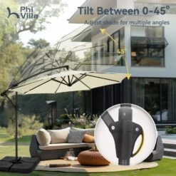 PHI VILLA 10ft Banana Parasol Umbrella Outdoor Offset Umbrella -Phi Villa phi villa 10ft banana parasol umbrella outdoor offset umbrella 6