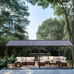 PHI VILLA 10x20ft Metal Carport With Heavy Duty Galvanized Gable Roof -Phi Villa phi villa 10x20ft multi use carport for car storage with heavy duty galvanized steel roof frame1