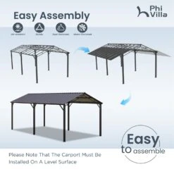 PHI VILLA 10x20ft Metal Carport With Heavy Duty Galvanized Gable Roof -Phi Villa phi villa 10x20ft multi use carport for car storage with heavy duty galvanized steel roof frame5
