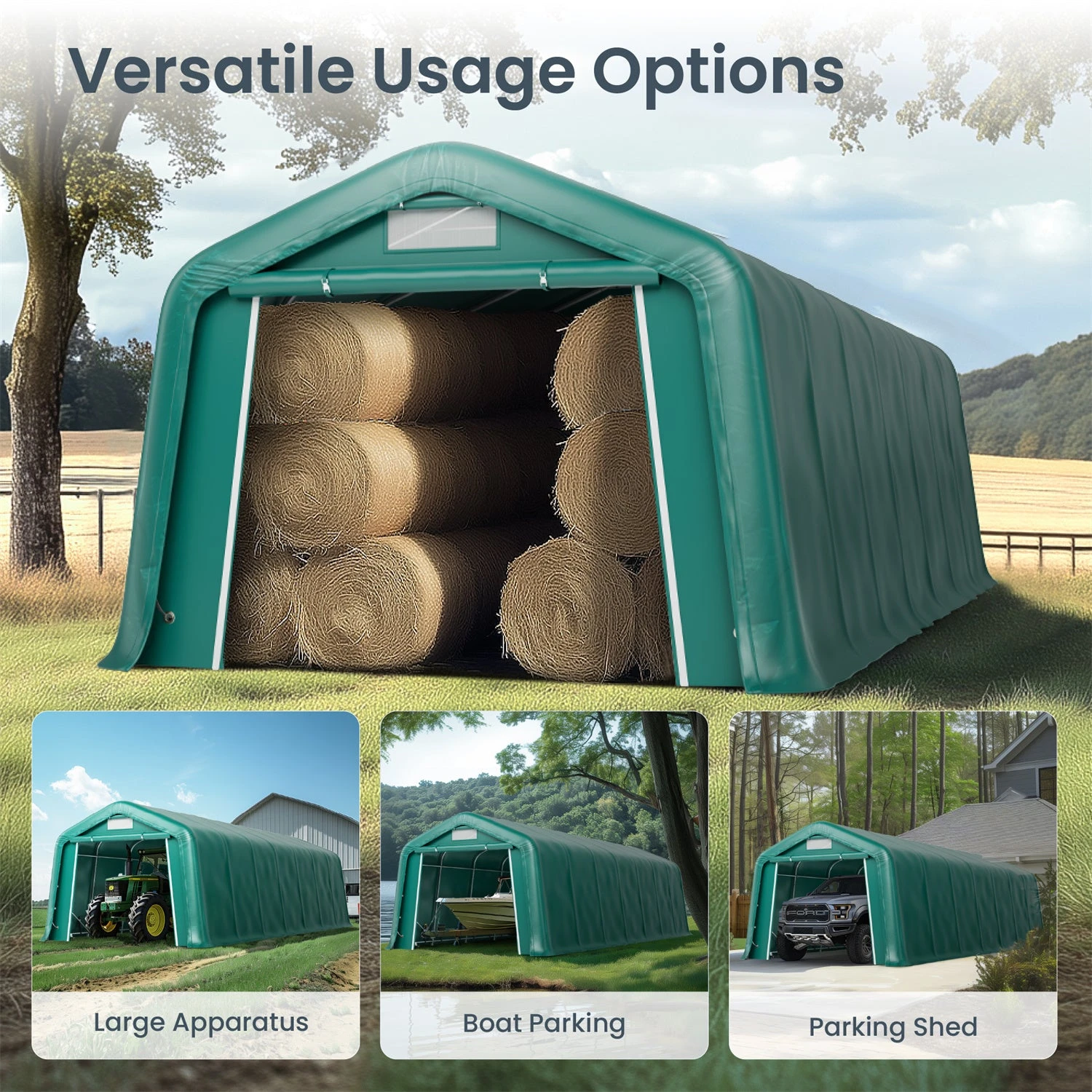 PHI VILLA Outdoor 11x32ft Green Storage Tent For Vehicles, Farm, And Agricultural Use 17 PHI VILLA Outdoor 11x32ft Green Storage Tent For Vehicles, Farm, And Agricultural Use - Image 15