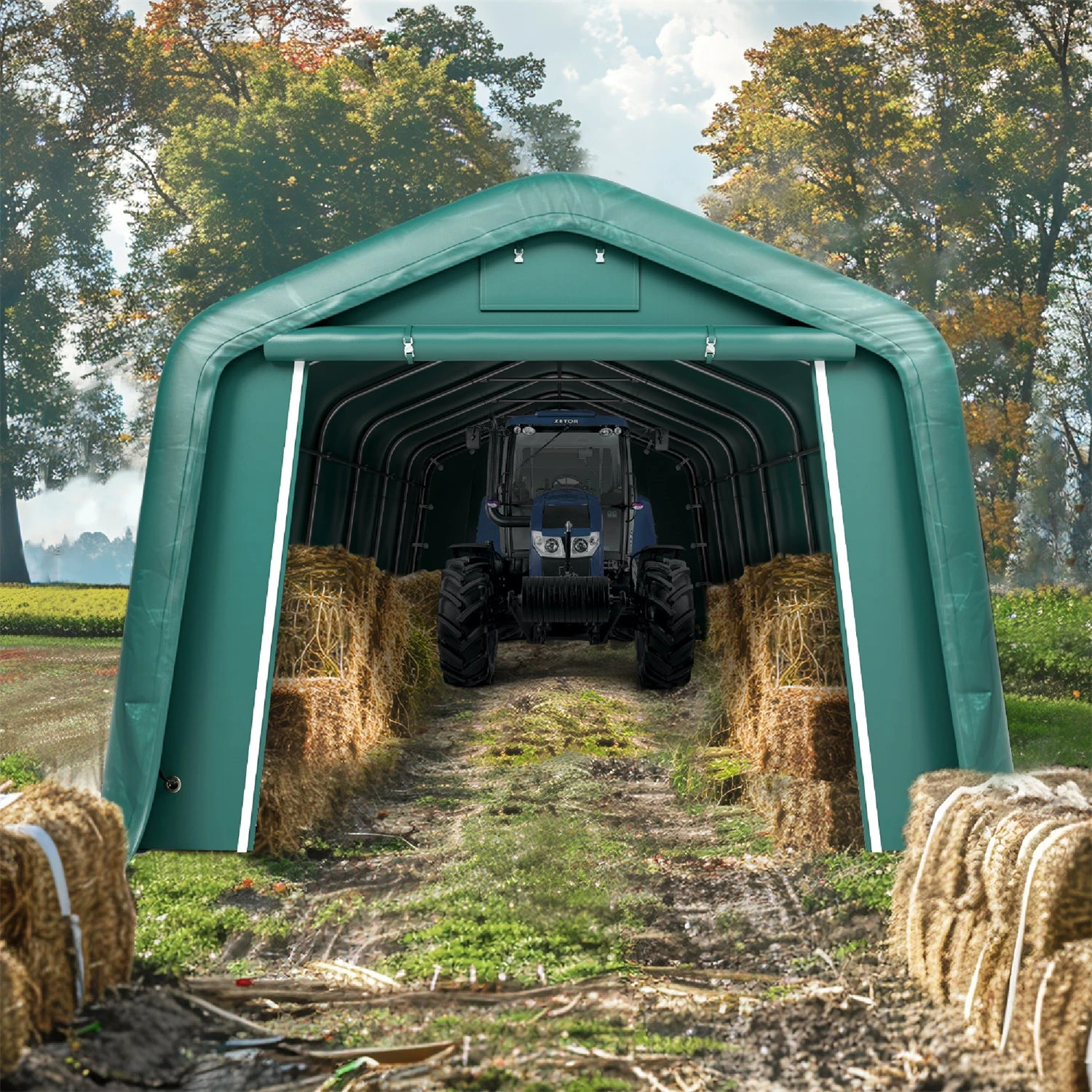 PHI VILLA Outdoor 11x32ft Green Storage Tent For Vehicles, Farm, And Agricultural Use 21 PHI VILLA Outdoor 11x32ft Green Storage Tent For Vehicles, Farm, And Agricultural Use - Image 19