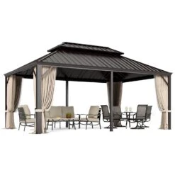 PHI VILLA 14' X 20'Outdoor Hardtop Gazebo With Galvanized Steel Roof And Mosquito Net -Phi Villa phi villa 12 x 18 outdoor hardtop gazebo0101