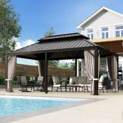 PHI VILLA 14' X 20'Outdoor Hardtop Gazebo With Galvanized Steel Roof And Mosquito Net -Phi Villa phi villa 12 x 18 outdoor hardtop gazebo0102