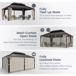 PHI VILLA 14' X 20'Outdoor Hardtop Gazebo With Galvanized Steel Roof And Mosquito Net -Phi Villa phi villa 12 x 18 outdoor hardtop gazebo0103