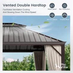 PHI VILLA 14' X 20'Outdoor Hardtop Gazebo With Galvanized Steel Roof And Mosquito Net -Phi Villa phi villa 12 x 18 outdoor hardtop gazebo0104