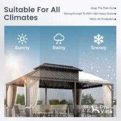 PHI VILLA 14' X 20'Outdoor Hardtop Gazebo With Galvanized Steel Roof And Mosquito Net -Phi Villa phi villa 12 x 18 outdoor hardtop gazebo0105