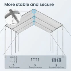 PHI VILLA 12'X20' White Carport Height Adjustable Outdoor Heavy Duty Car Storage -Phi Villa phi villa 12 x20 white carport outdoor heavy duty01