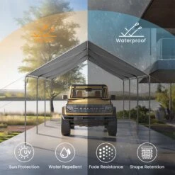 PHI VILLA 12'X20' White Carport Height Adjustable Outdoor Heavy Duty Car Storage -Phi Villa phi villa 12 x20 white carport outdoor heavy duty02