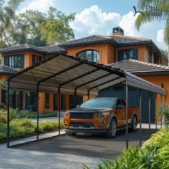 PHI VILLA Deluxe Heavy Duty Metal Outdoor Carport Canopy Multi-use Car Garage Shelter -Phi Villa phi villa 12x25ft deluxe heavy duty metal outdoor carport canopy multi use car garage shelter 2